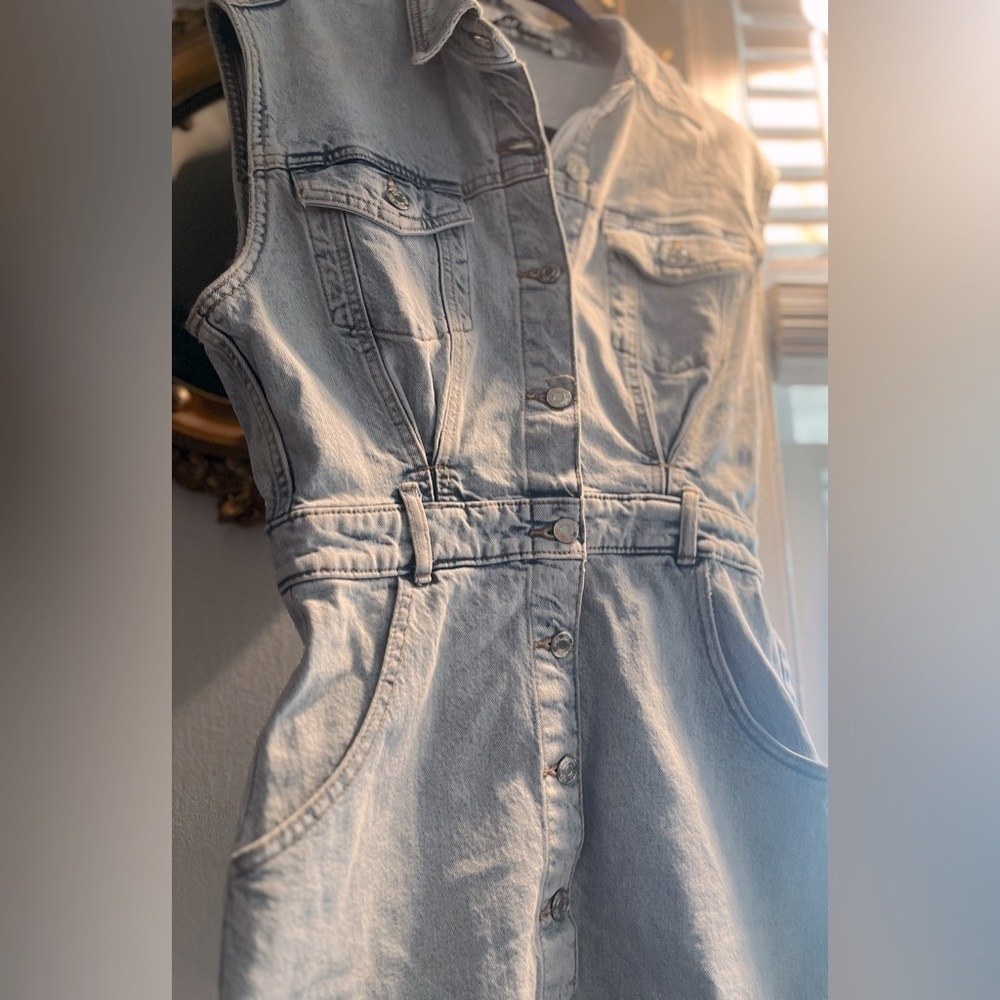 Zara denim button down collared dress, size M - Picture 2 of 6